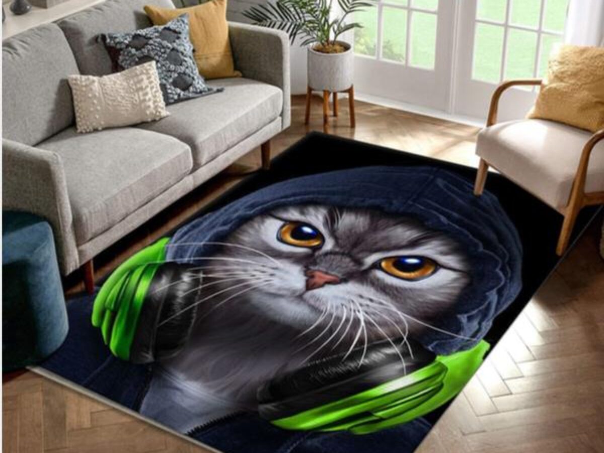 Hip Hop Tabby Cat In Hood Area Rug For Christmas Living Room Rug