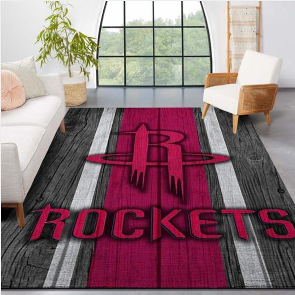 Houston Rockets NBA Team Logo Wooden Style Nice Gift Home Decor Rectangle Area Rug