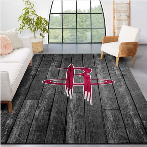 Houston Rockets Nba Team Logo Grey Wooden Style Nice Gift Home Decor Rectangle Area Rug
