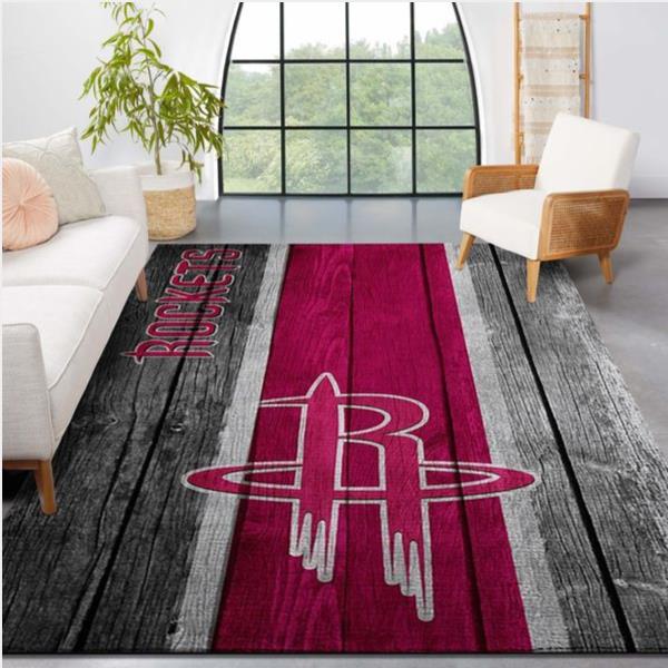 Houston Rockets Nba Team Logo Wooden Style Nice Gift Home Decor Rectangle Area Rug
