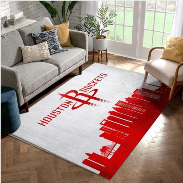 Houston Rockets Skyline NBA Team Logo Area Rug Living Room Rug Home Decor Floor Decor