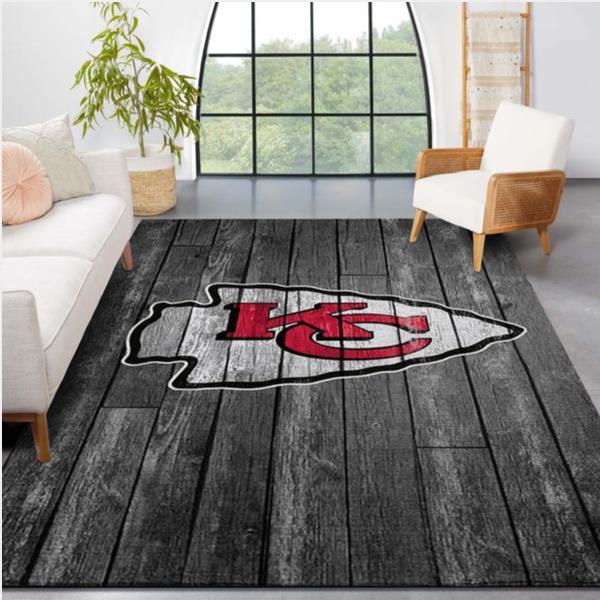 Kansas City Chiefs Nfl Team Logo Grey Wooden Style Style Nice Gift Home Decor Rectangle Area Rug