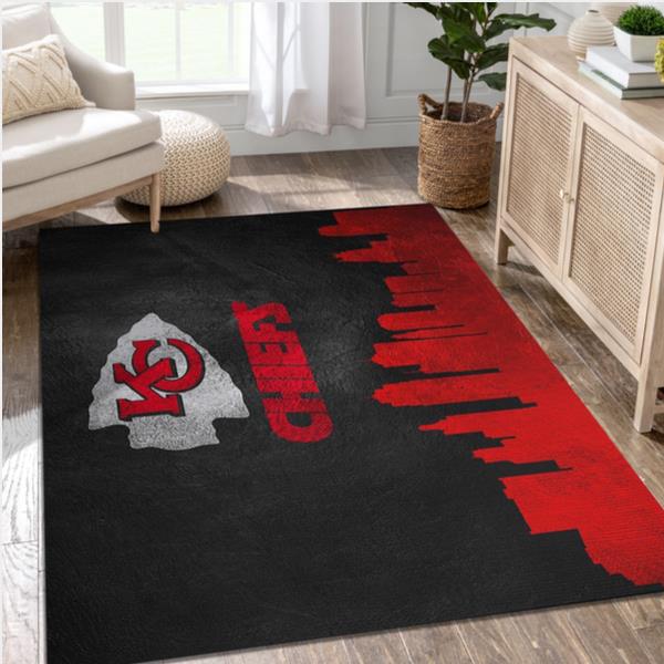 Kansas City Chiefs Skyline NFL Area Rug Carpet Kitchen Rug Family Gift US Decor