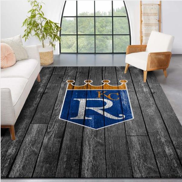 Kansas City Royals Mlb Team Logo Grey Wooden Style Style Nice Gift Home Decor Rectangle Area Rug