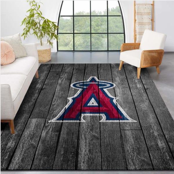 Los Angeles Angels Mlb Team Logo Grey Wooden Style Style Nice Gift Home Decor Rectangle Area Rug
