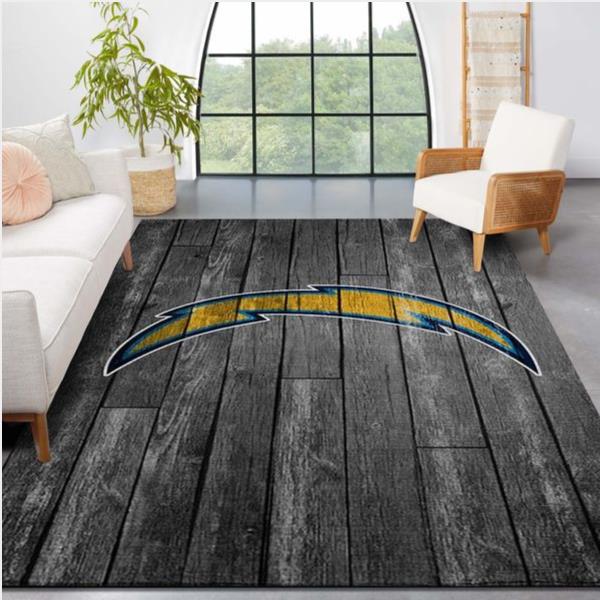Los Angeles Chargers Nfl Team Logo Grey Wooden Style Style Nice Gift Home Decor Rectangle Area Rug