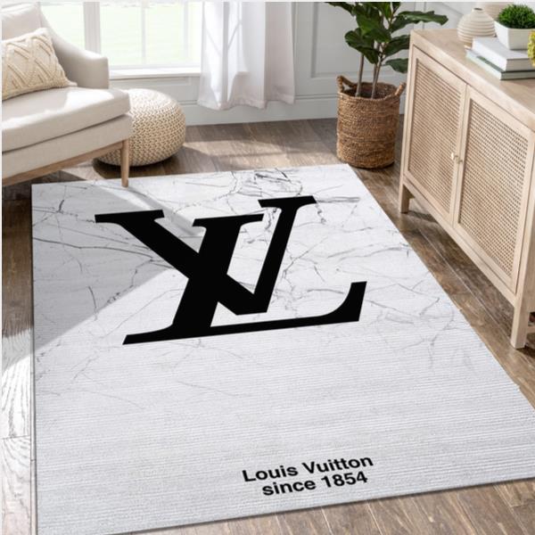 Louis Vuitton Marmor White Fashion Brand Rectangle Rug Bedroom Rug