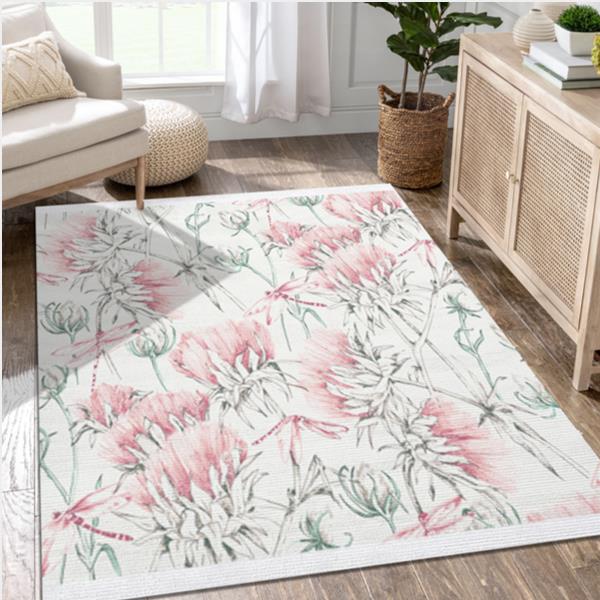 Mariell Pink Dragonfly Area Rug Carpet Bedroom US Gift Decor