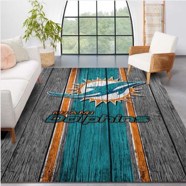 Miami Dolphins Nfl Team Logo Wooden Style Style Nice Gift Home Decor Rectangle Area Rug