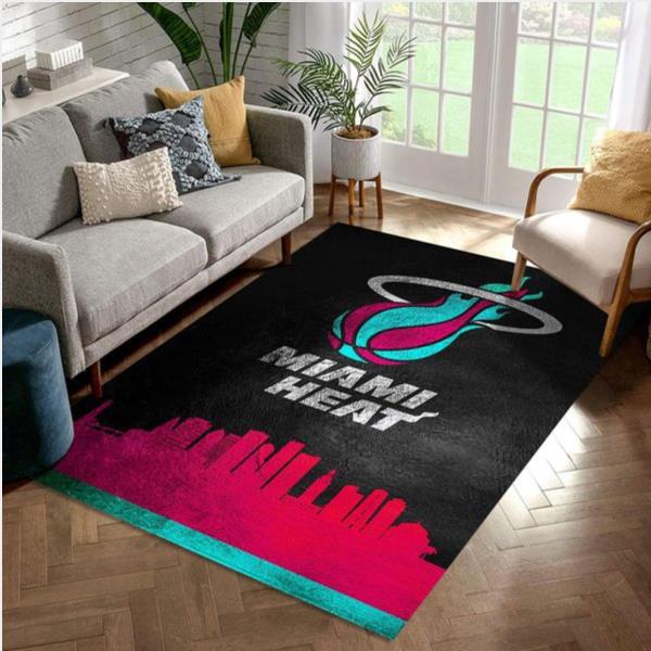 Miami Heat Vice Skyline Nba Team Logo Area Rug Kitchen Rug Us Gift Decor