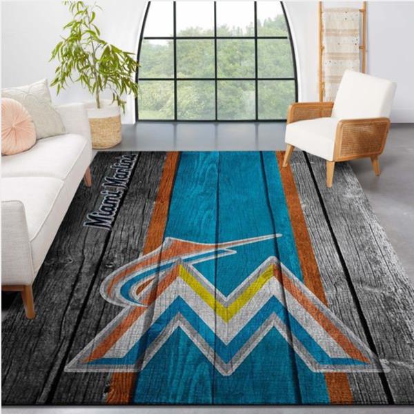 Miami Marlins Mlb Team Logo Wooden Style Style Nice Gift Home Decor Rectangle Area Rug