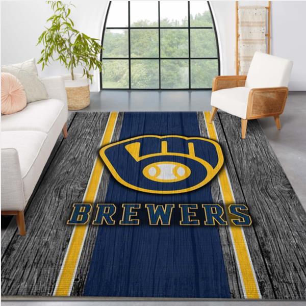 Milwaukee Brewers MLB Team Logo Wooden Style Style Nice Gift Home Decor Rectangle Area Rug