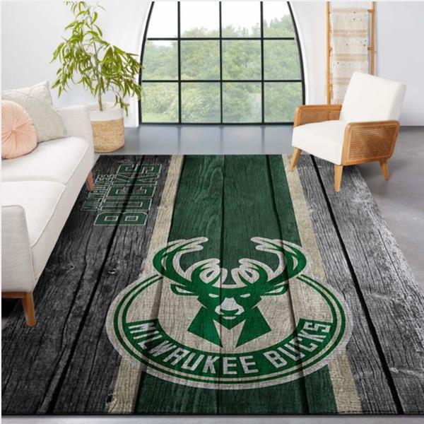 Milwaukee Bucks Nba Team Logo Wooden Style Nice Gift Home Decor Rectangle Area Rug