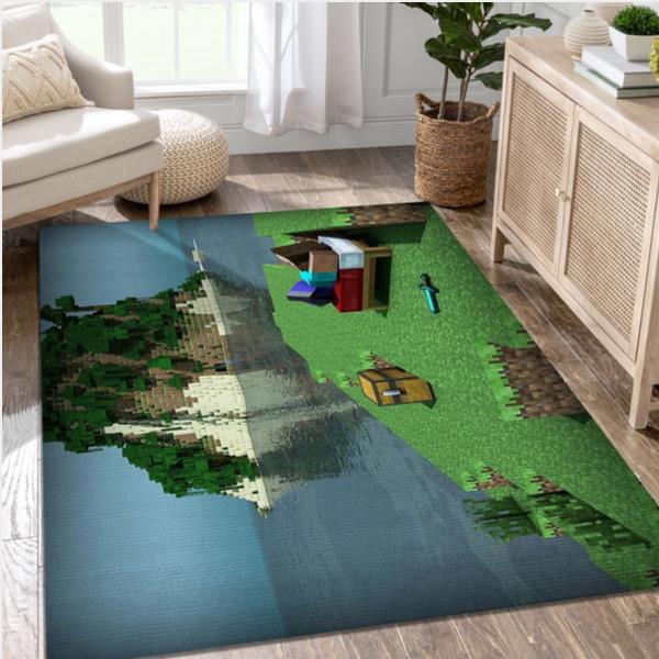 Minecraft Steve Relaxing On A Small Island Video Game Reangle Rug Bedroom Rug