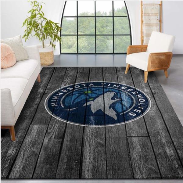 Minnesota Timberwolves Nba Team Logo Grey Wooden Style Nice Gift Home Decor Rectangle Area Rug