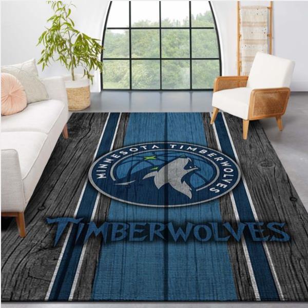 Minnesota Timberwolves Nba Team Logo Wooden Style Nice Gift Home Decor Rectangle Area Rug