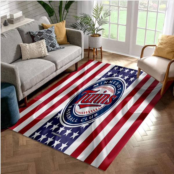 Minnesota Twins With American Flag Area Rug Bedroom Rug Family Gift US Decor