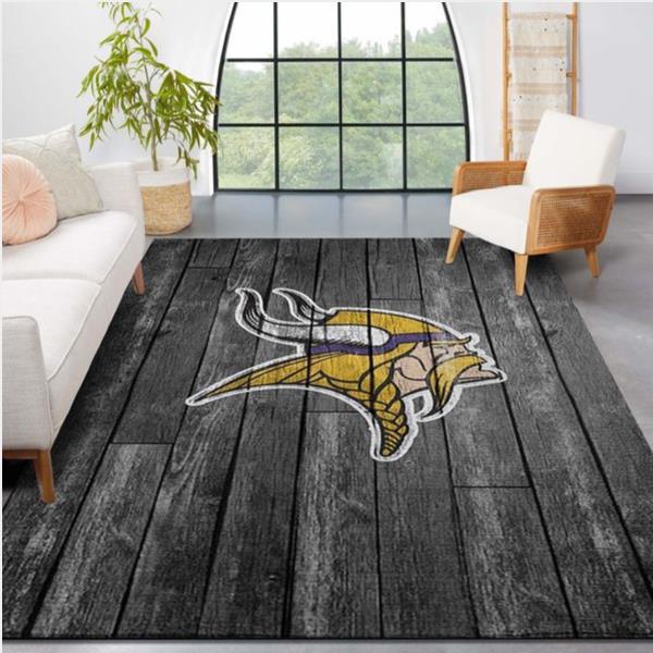 Minnesota Vikings Nfl Team Logo Grey Wooden Style Style Nice Gift Home  Decor Rectangle Area Rug