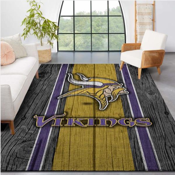 Minnesota Vikings Nfl Team Logo Wooden Style Style Nice Gift Home Decor Rectangle Area Rug