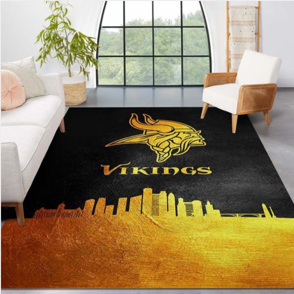 Minnesota Vikings Skyline Nfl Area Rug Carpet Bedroom Us Gift Decor