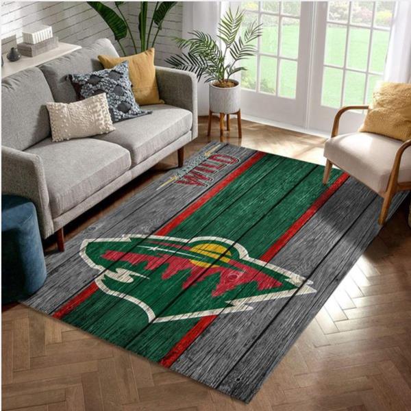 Minnesota Wild Nhl Team Logo Wooden Style Nice Gift Home Decor Rectangle Area Rug