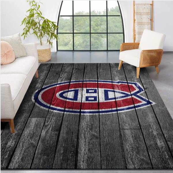 Montr Al Canadiens Nhl Team Logo Grey Wooden Style Nice Gift Home Decor Rectangle Area Rug