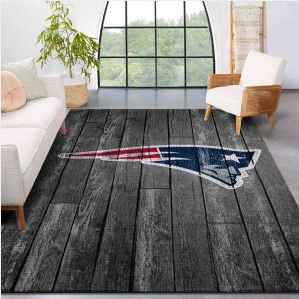 New England Patriots Nfl Team Logo Grey Wooden Style Nice Gift Home Decor Rectangle Area Rug