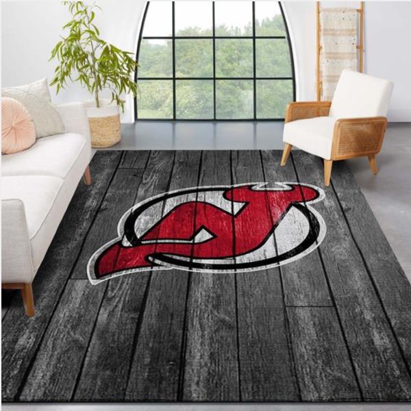 New Jersey Devils Nhl Team Logo Grey Wooden Style Nice Gift Home Decor Rectangle Area Rug