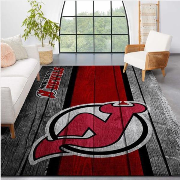 New Jersey Devils Nhl Team Logo Wooden Style Nice Gift Home Decor Rectangle Area Rug