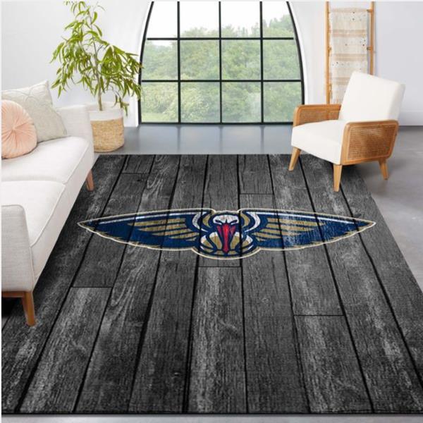 New Orleans Pelicans Nba Team Logo Grey Wooden Style Nice Gift Home Decor Rectangle Area Rug