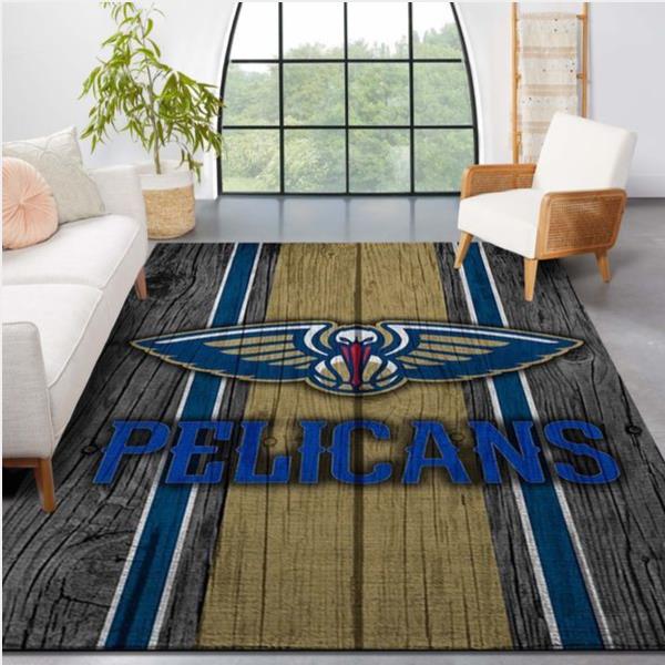 New Orleans Pelicans Nba Team Logo Wooden Style Nice Gift Home Decor Rectangle Area Rug