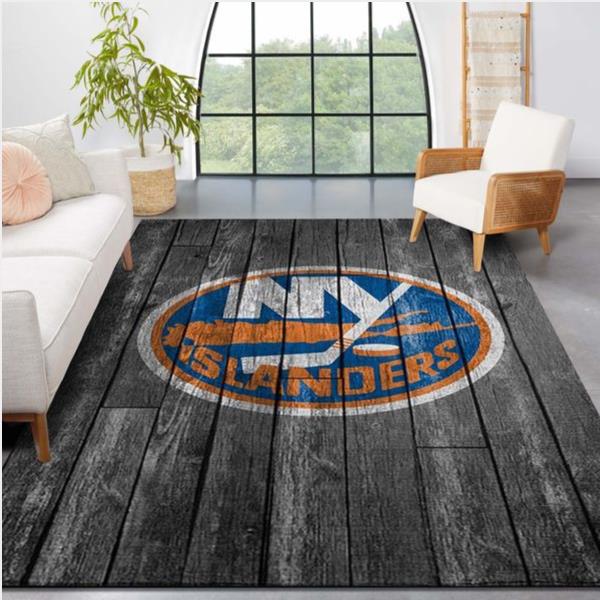 New York Islanders NHL Team Logo Grey Wooden Style Nice Gift Home Decor Rectangle Area Rug