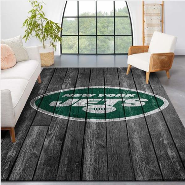 New York Jets Nfl Team Logo Grey Wooden Style Style Nice Gift Home Decor Rectangle Area Rug