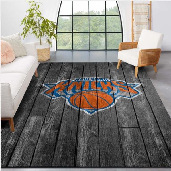 New York Knicks Nba Team Logo Grey Wooden Style Nice Gift Home Decor Rectangle Area Rug