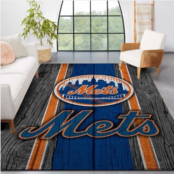 New York Mets Mlb Team Logo Wooden Style Style Nice Gift Home Decor Rectangle Area Rug