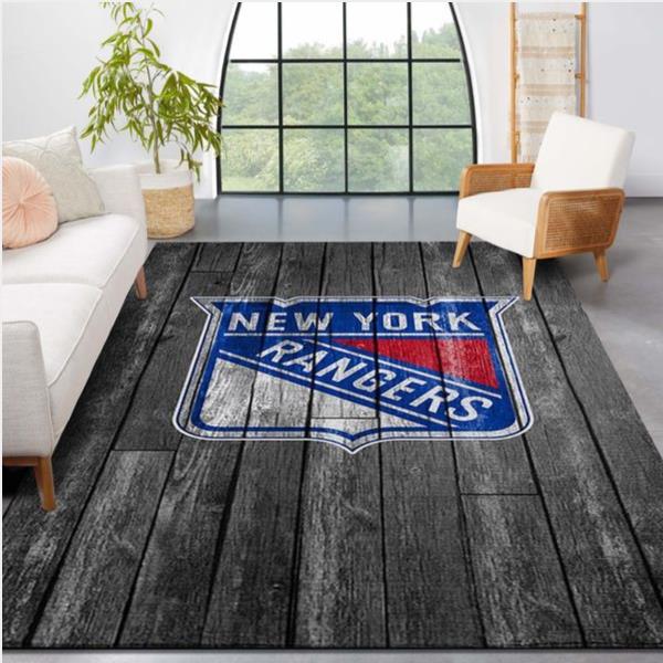New York Rangers NHL Team Logo Grey Wooden Style Nice Gift Home Decor Rectangle Area Rug