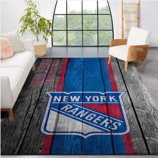 New York Rangers Nhl Team Logo Wooden Style Nice Gift Home Decor Rectangle Area Rug