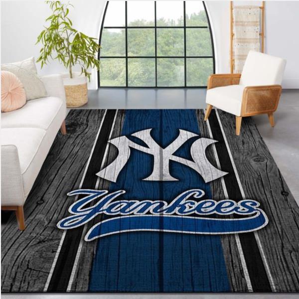 New York Yankees Mlb Team Logo Wooden Style Style Nice Gift Home Decor Rectangle Area Rug