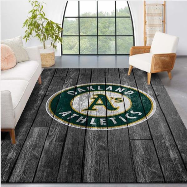 Oakland Athletics Mlb Team Logo Grey Wooden Style Style Nice Gift Home Decor Rectangle Area Rug