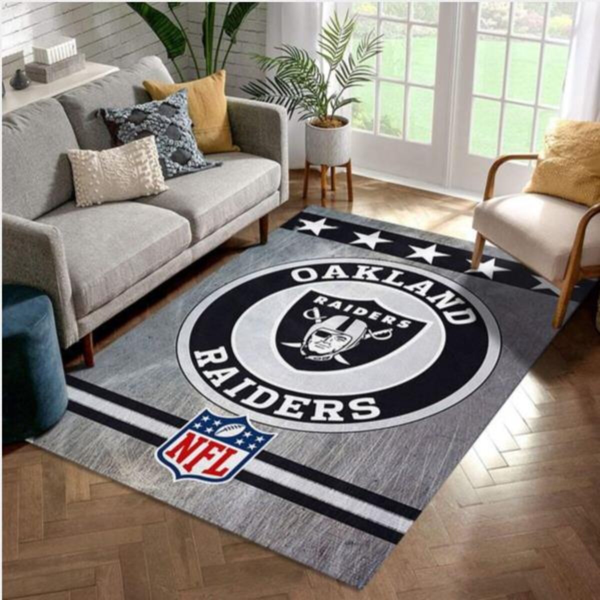 Oakland Raiders Circle Nfl Football Team Area Rug For Gift Bedroom Rug US  Gift Decor