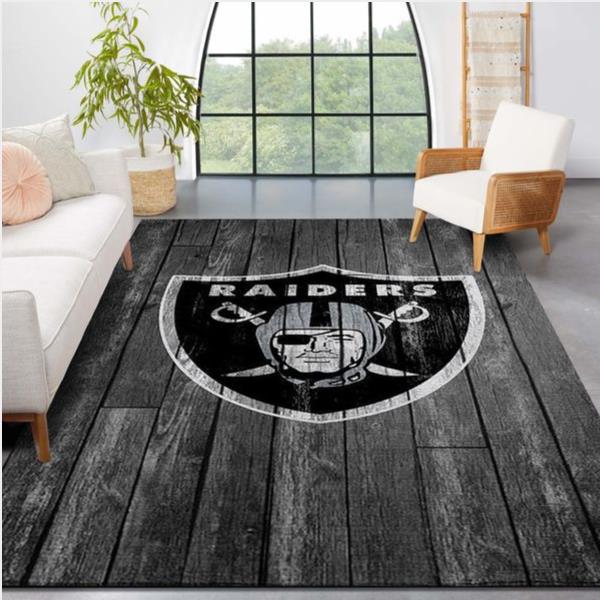 Oakland Raiders Nfl Team Logo Grey Wooden Style Style Nice Gift Home Decor Rectangle Area Rug