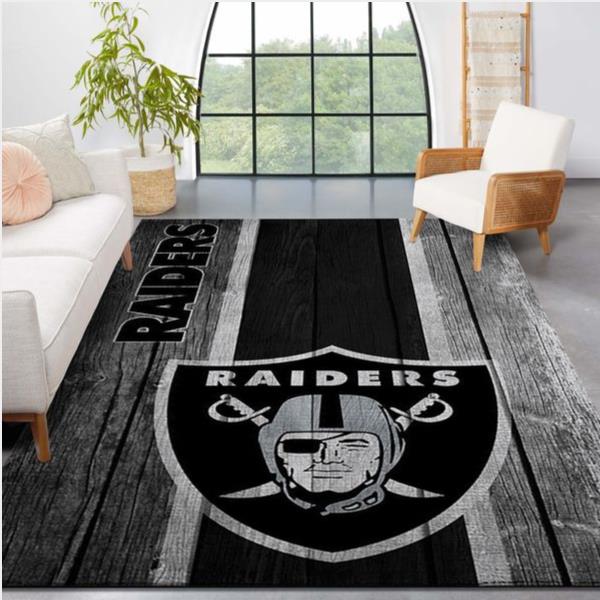 Oakland Raiders Nfl Team Logo Wooden Style Style Nice Gift Home Decor Rectangle Area Rug
