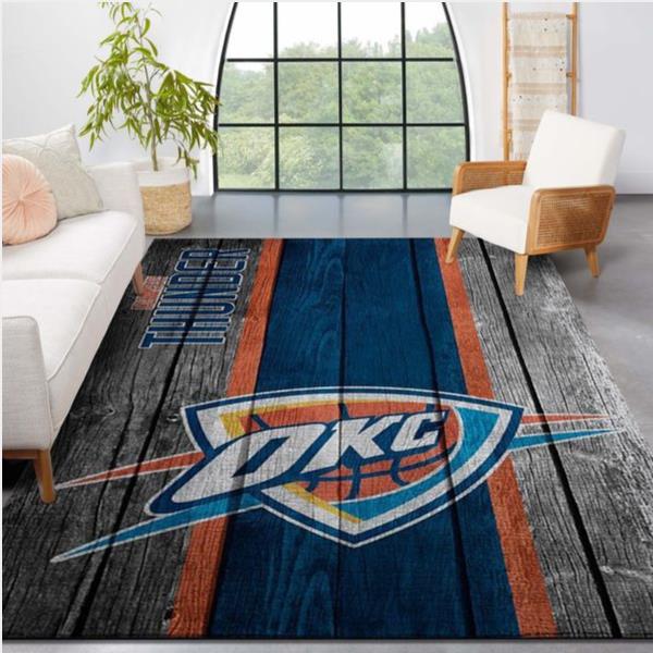 Oklahoma City Thunder Nba Team Logo Wooden Style Nice Gift Home Decor Rectangle Area Rug