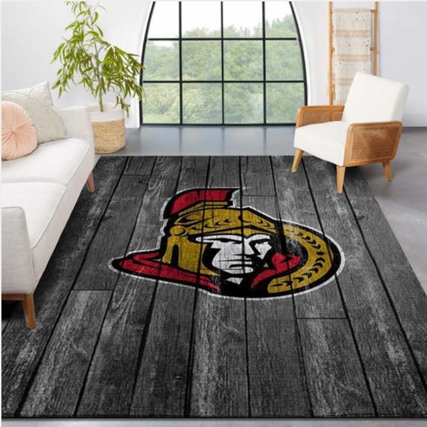 Ottawa Senators Nhl Team Logo Grey Wooden Style Nice Gift Home Decor Rectangle Area Rug