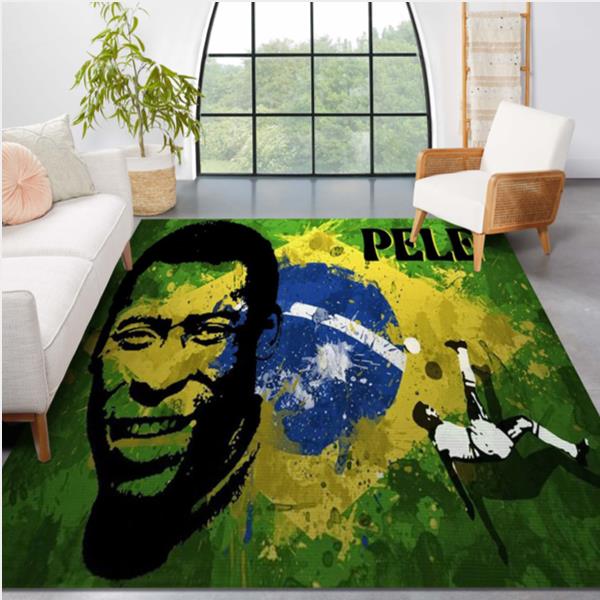 Pelé In Brazil Flag Yellow And Green Area Rug Carpet Living Room Rug