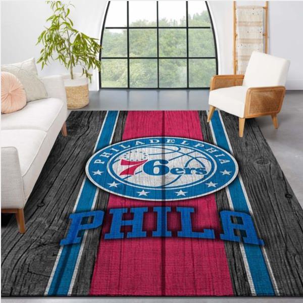 Philadelphia 76ers NBA Team Logo Wooden Style Nice Gift Home Decor Rectangle Area Rug