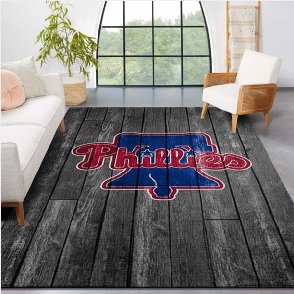 Philadelphia Phillies MLB Team Logo Grey Wooden Style Style Nice Gift Home Decor Rectangle Area Rug