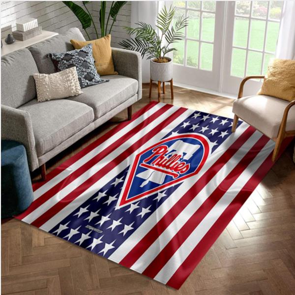 Philadelphia Phillies With American Flag Area Rug For Sport Lover Bedroom Rug Home US Decor