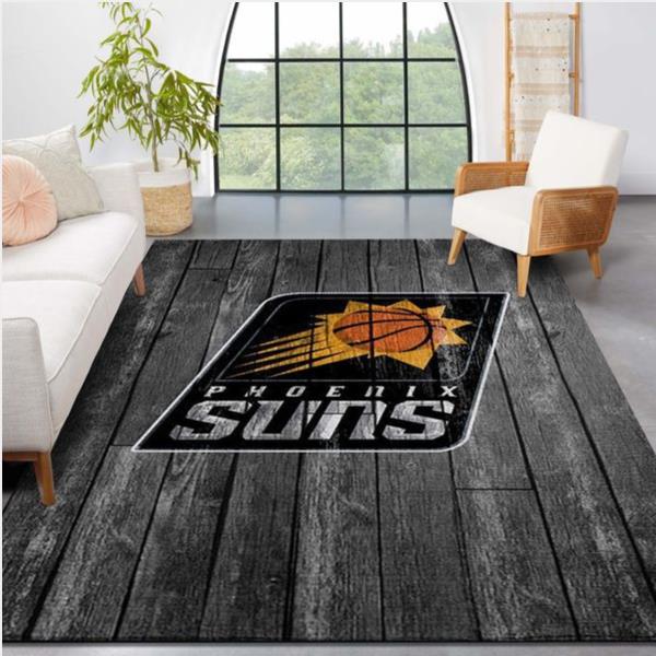 Phoenix Suns Nba Team Logo Grey Wooden Style Nice Gift Home Decor Rectangle Area Rug