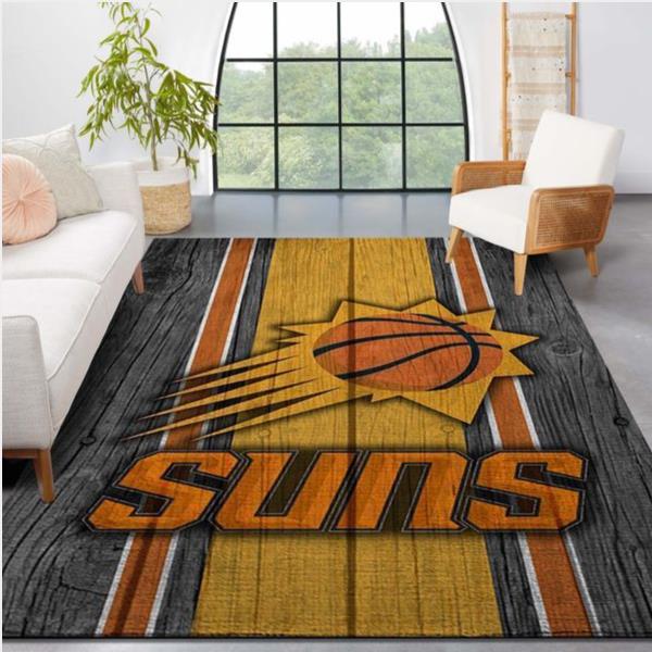 Phoenix Suns Nba Team Logo Wooden Style Nice Gift Home Decor Rectangle Area Rug